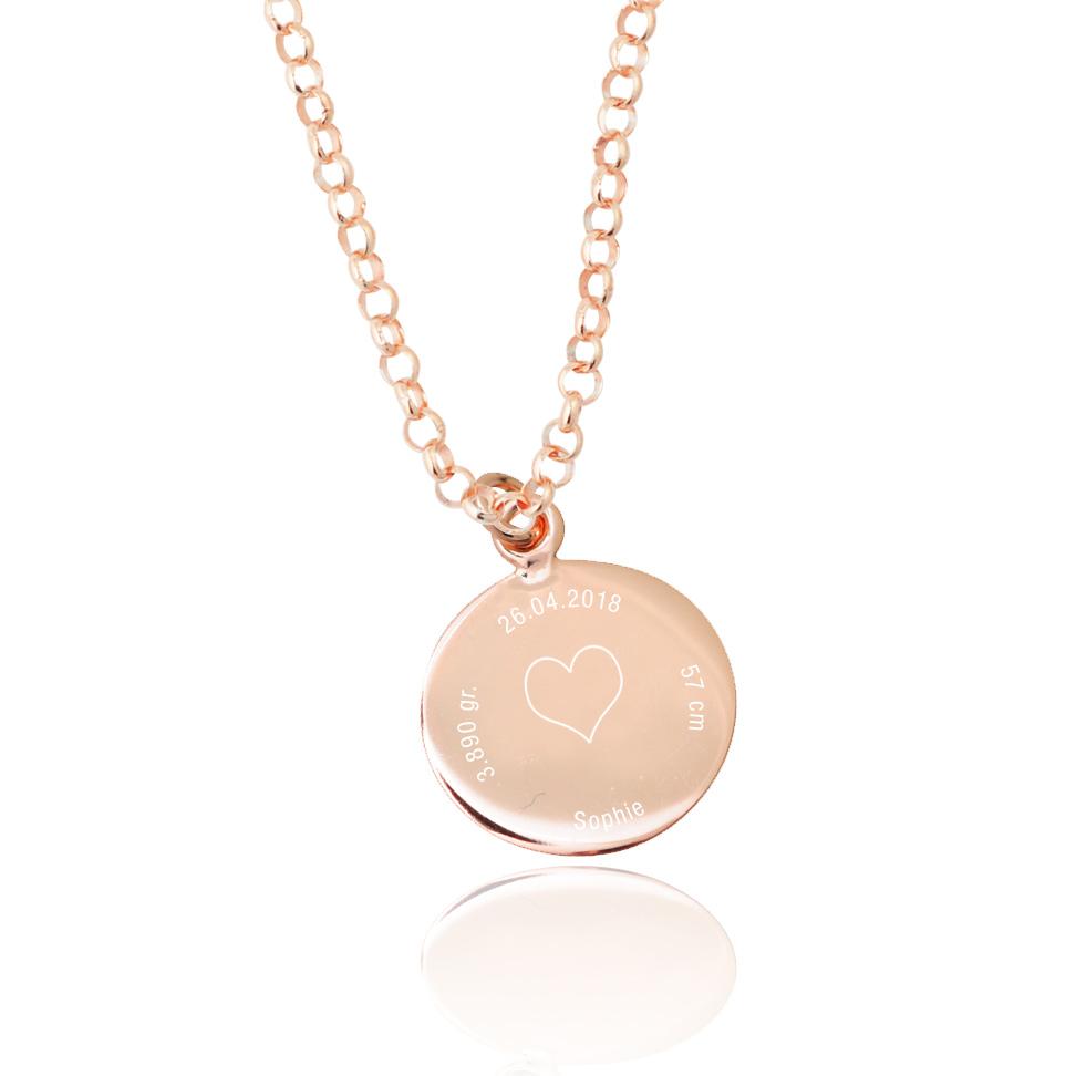 Personalized birth necklace with engraving / 925 silver 18k gold plated / bean necklace