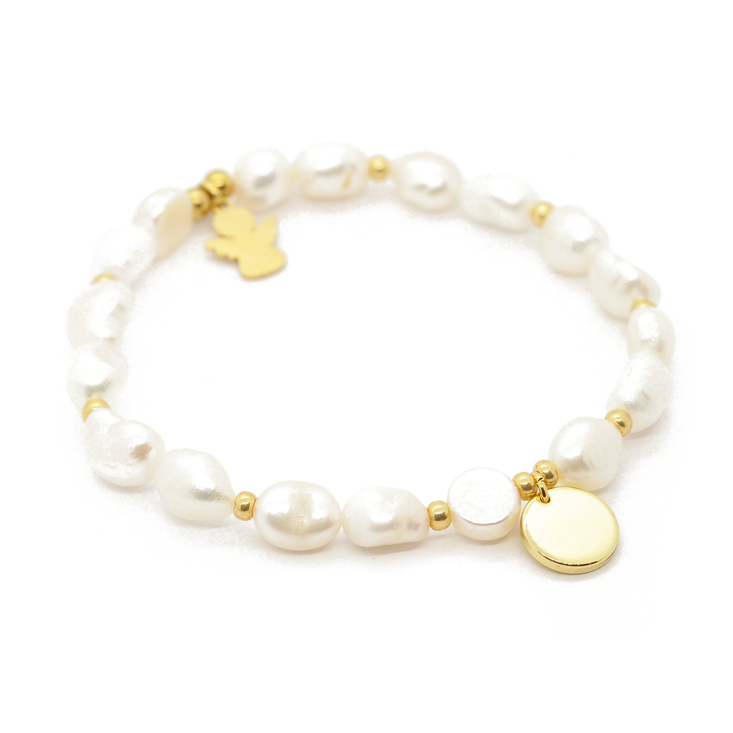 Mama bracelet with guardian angel made of freshwater pearls / stainless steel gold-plated