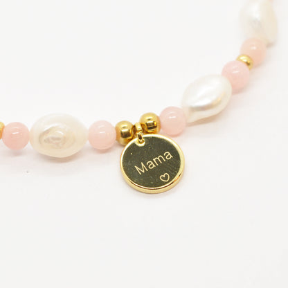 Mama bracelet made of freshwater pearls / stainless steel gold plated