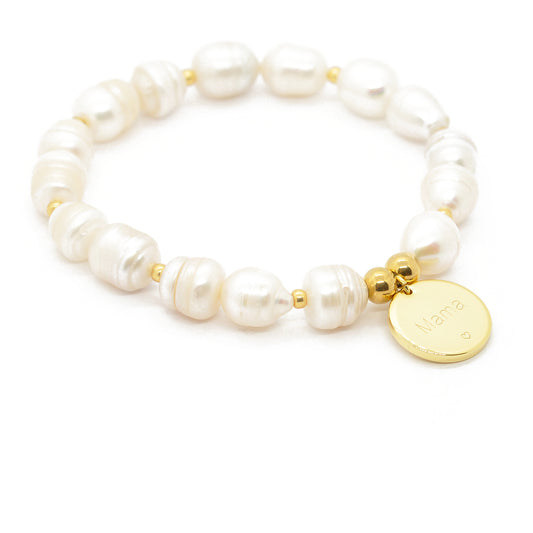 Mama bracelet made of large freshwater pearl / gold plated