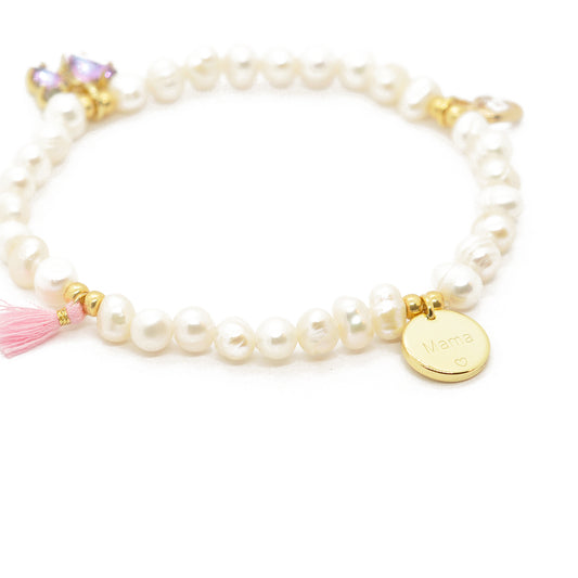 Freshwater Pearl Mama Bracelet / Heart & Butterfly Pendant