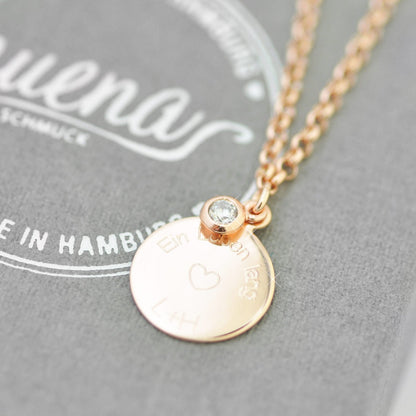 Personalized chain with circular engraving &amp; zircon / 925 silver / bean chain