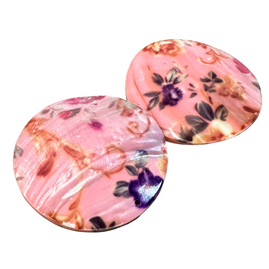 SALE / XXL Perlmutt Muschel Anhänger / pink floral / 80mm