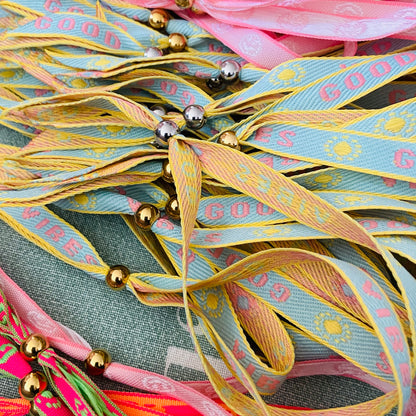 Woven ribbon GOOD VIBES pastel / flat 10mm / 100cm