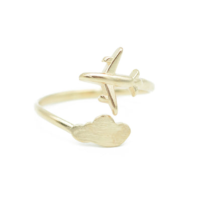 Ring airplane with cloud / brass / adjustable