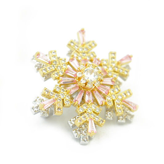 Weihnachtsbrosche Schneeflocke Strass drehbar / goldfarben / 30mm
