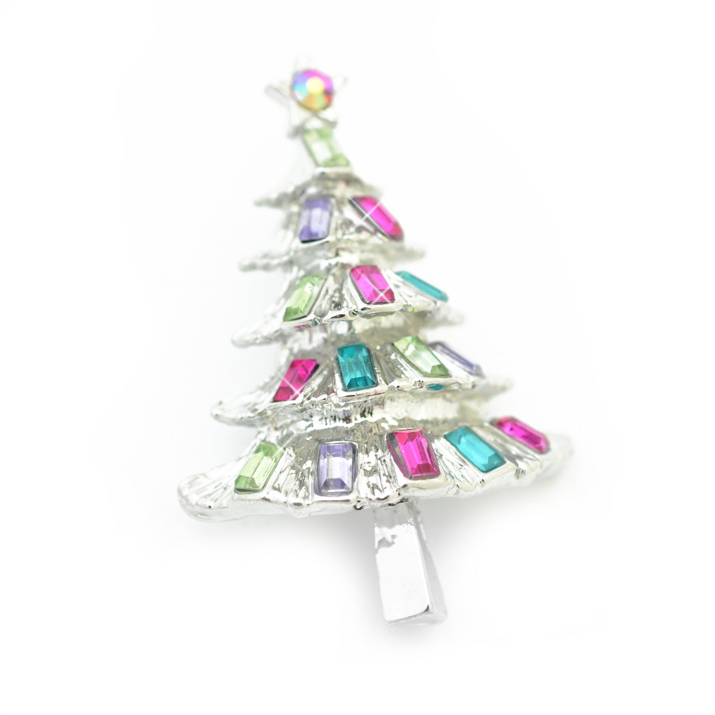 Christmas brooch fir tree / silver colored / 45x30mm