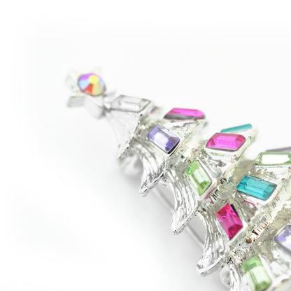 Christmas brooch fir tree / silver colored / 45x30mm