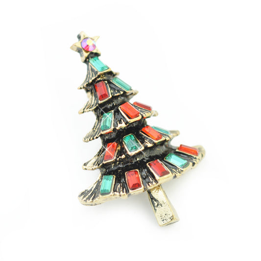 Christmas brooch fir tree / brass colored / 45x30mm
