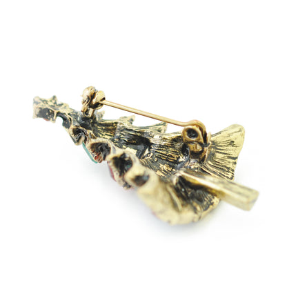 Christmas brooch fir tree / brass colored / 45x30mm