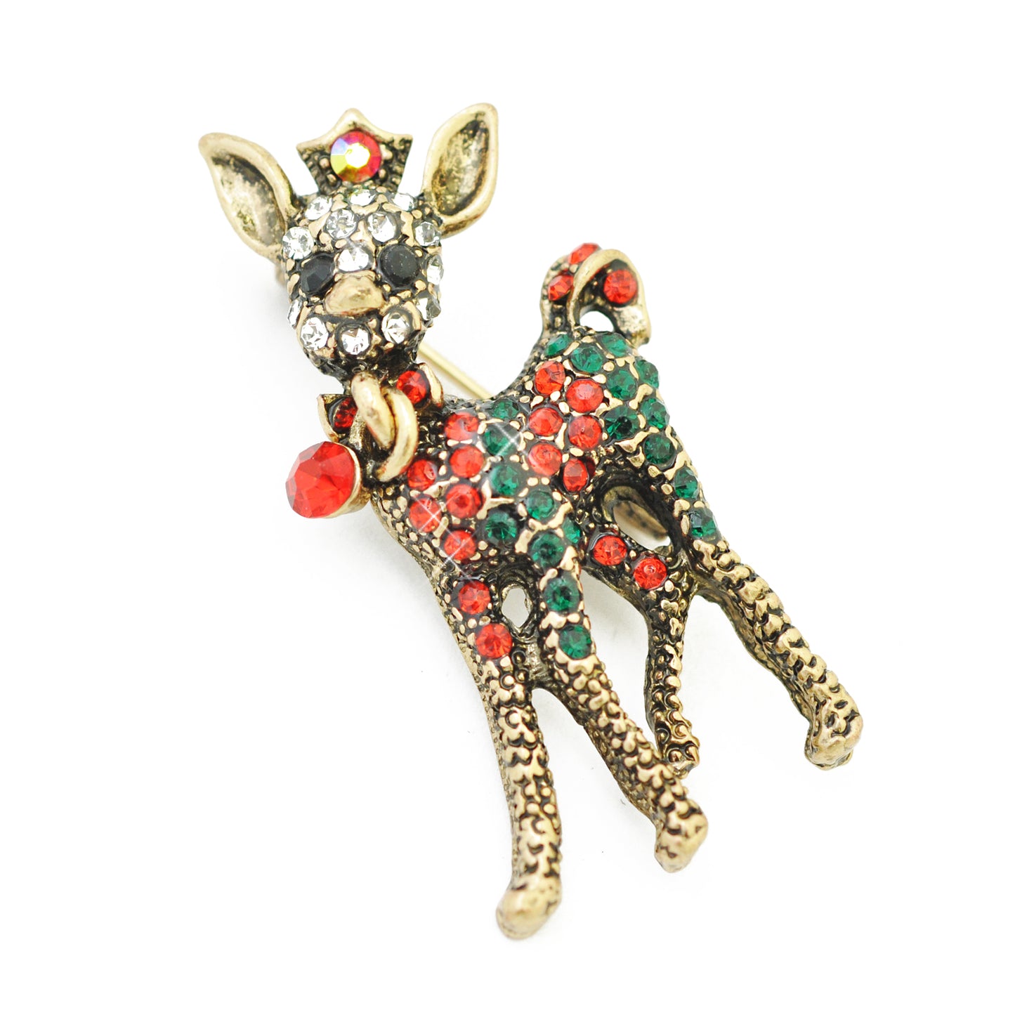 Christmas brooch deer Bambi / brass colored / 40x20mm
