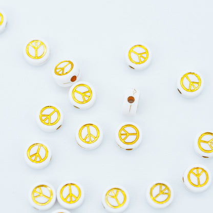 Acryl Peace gold weiss / 7mm / 10 Stk.