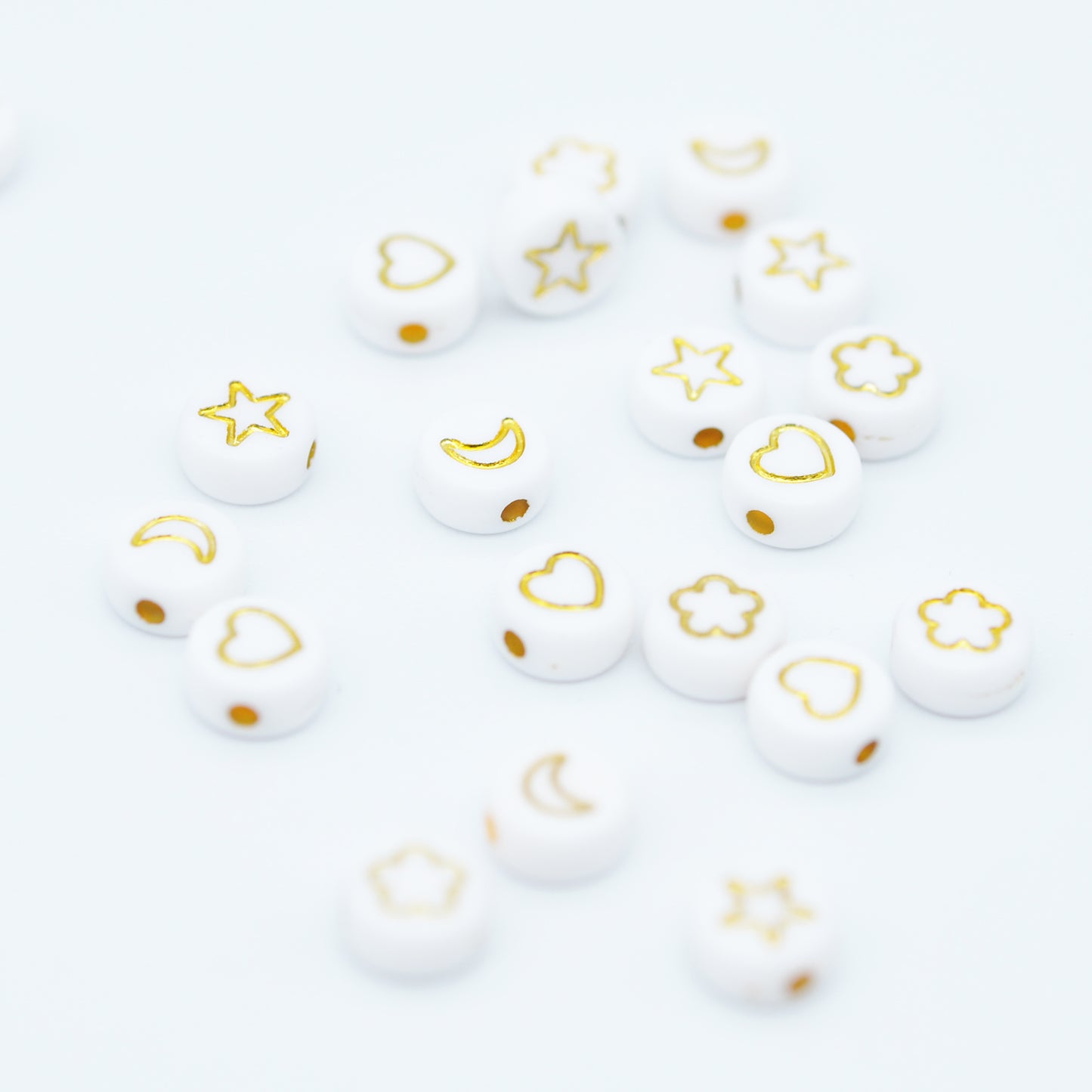 Herz - Stern - Mond - Blume gold weiss MIX Acryl / 7mm / 10 Stk.