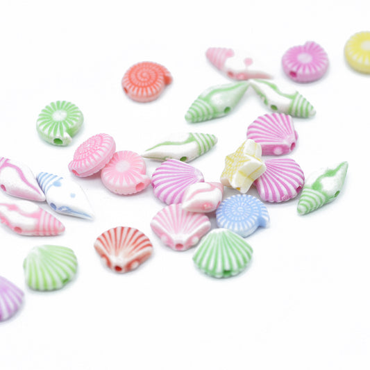 Beach Life Acrylic Beads Spacers / Pastel Mix / 7-10 mm