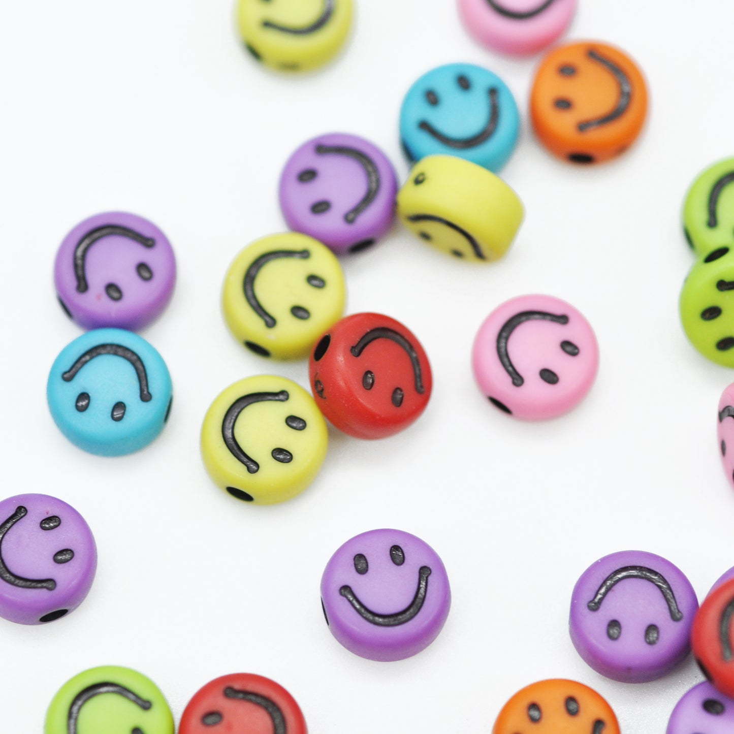 10x beads with smiley / colorful mix / 7 mm