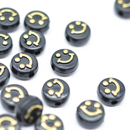 Smiley / round flat / black gold / Ø 10 mm