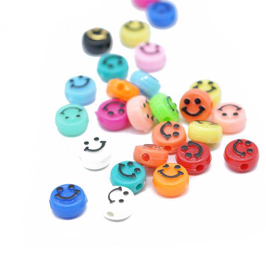 Smiley / round flat / colorful mix / 10 pcs. / Ø 10 mm