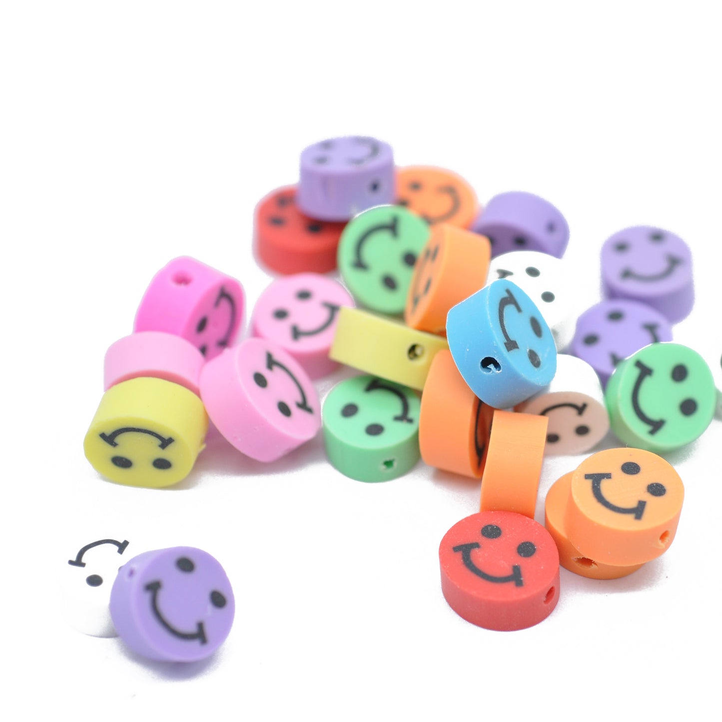 10x Fimo Smileys / colorful mix / 10 mm