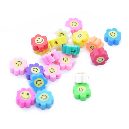 Fimo Smileys mit Blume / bunt Mix / 10 mm / 10 Stk.