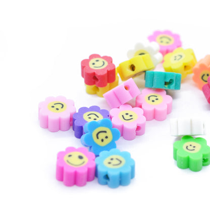 10x Fimo smileys with flower / colorful mix / 10 mm