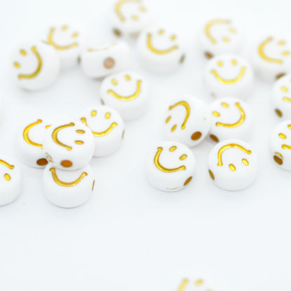 Acryl Smiley gold weiss / 7mm / 10 Stk.