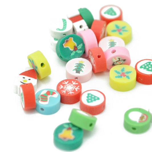 10x Fimo Christmas motifs / colorful mix / Ø 10 mm