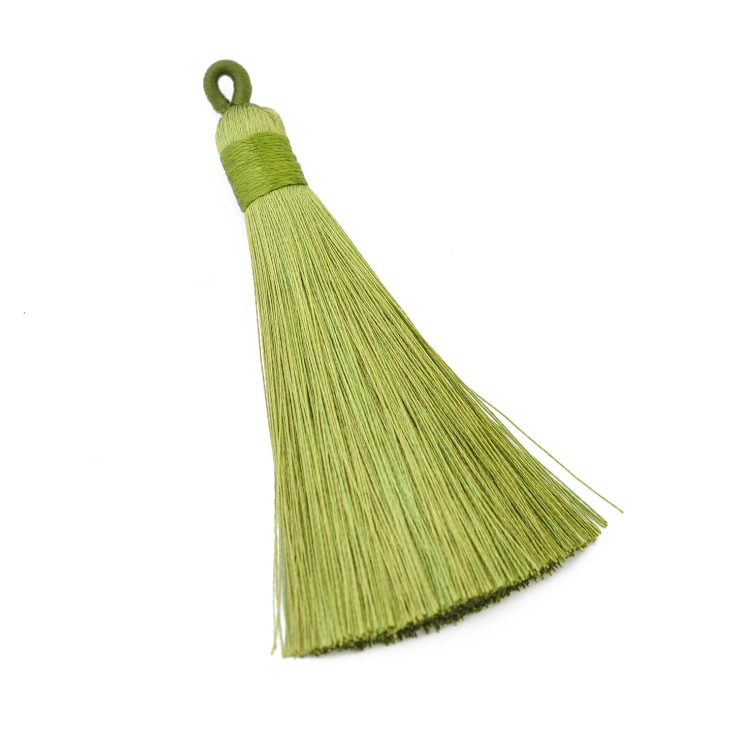 Tassel / tassel with loop / olive green / 80mm