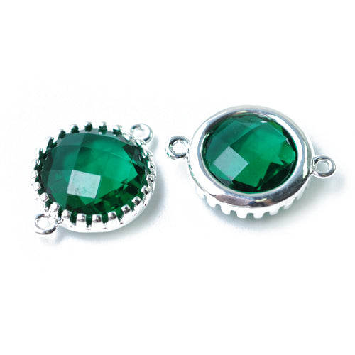 Crystal connector emerald / silver colored / Ø 12 mm