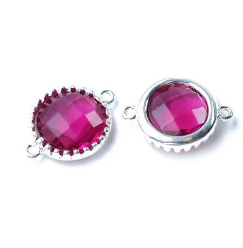 Crystal connector fuchsia / silver colored / Ø 12 mm