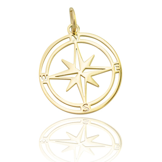 Stainless steel compass pendant gold-colored // Ø 15mm