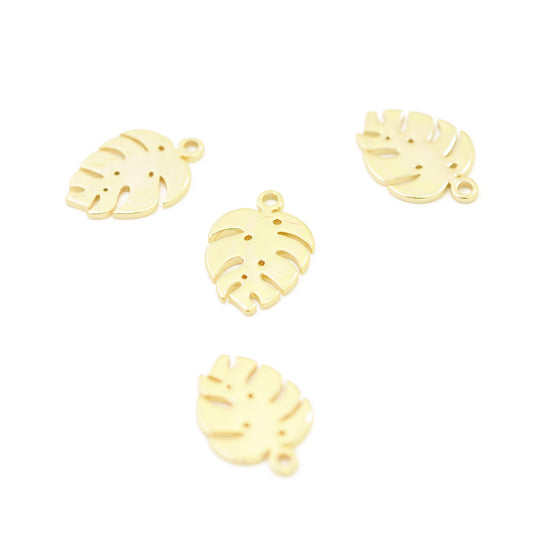 Stainless steel Monstera pendant / 18k gold plated / 14 mm