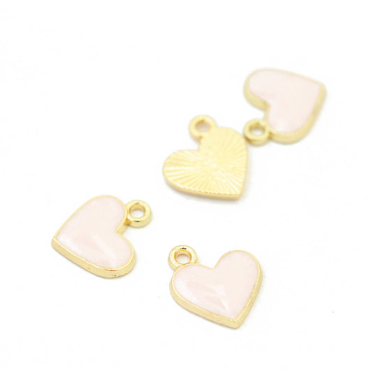 Heart pendant enameled pink / gold colored / 11 mm