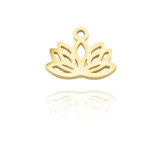 Stainless steel lotus flower pendant / 18k gold plated / 11 mm
