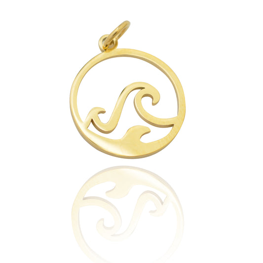 Stainless steel gold plated pendant wave / 15mm
