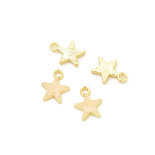 Star pendant enamelled pink / gold colored / 11 mm
