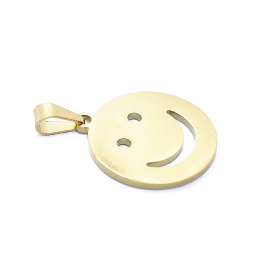 Stainless steel pendant smiley / gold plated / 20 mm