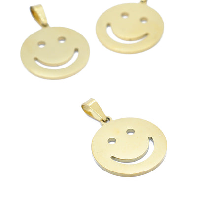 Edelstahl Anhänger Smiley / vergoldet / 20 mm