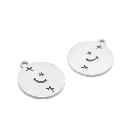 Stainless Steel Moon &amp; Star Pendant / 15mm