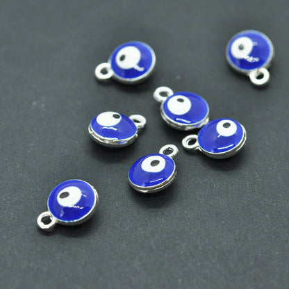 Evil Eye Pendant enameled / blue silver / Ø 6 mm