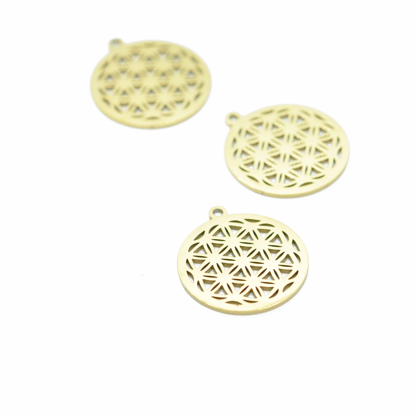 Flower of life pendant / stainless steel gold plated / 20mm