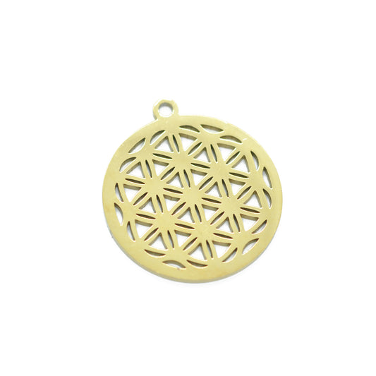 Flower of life pendant / stainless steel gold plated / 20mm