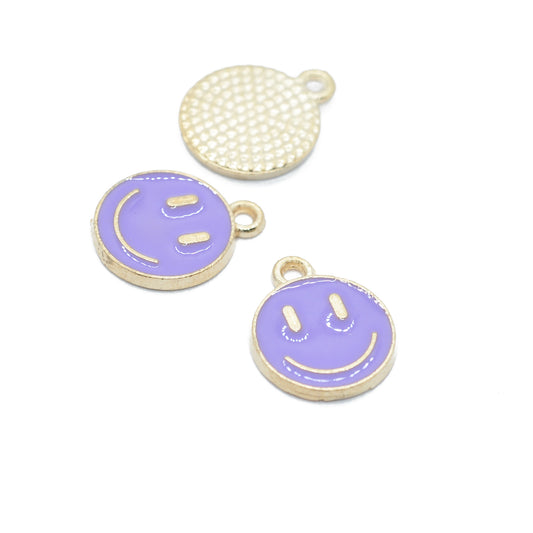 Smiley Anhänger emailliert / gold violet / 12 mm