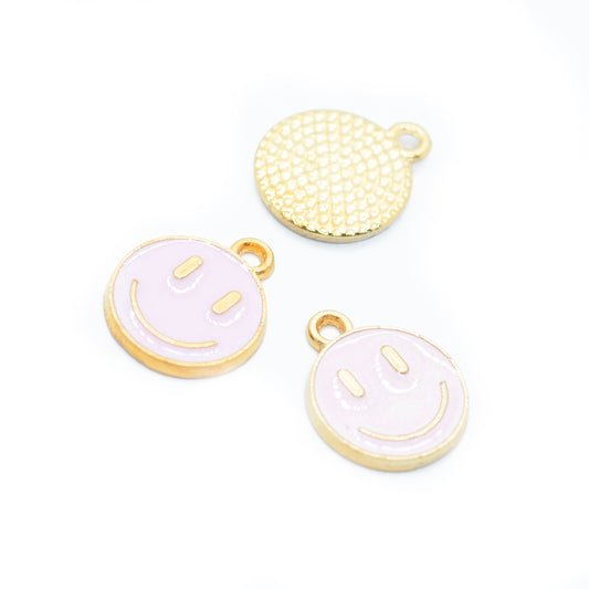 Smiley pendant enameled / gold pink / 12 mm