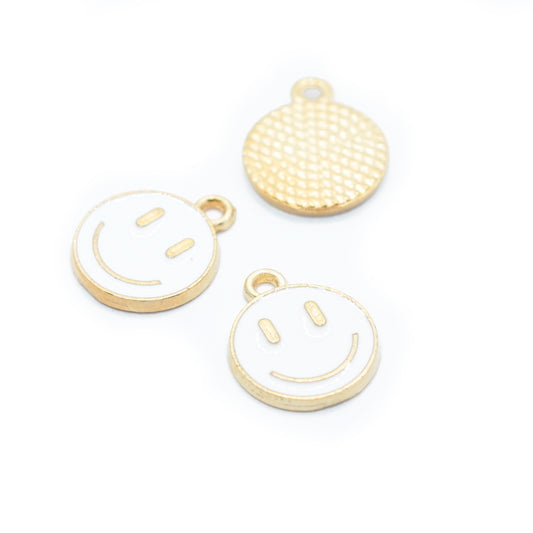 Emailed smiley pendant / gold white / 12 mm