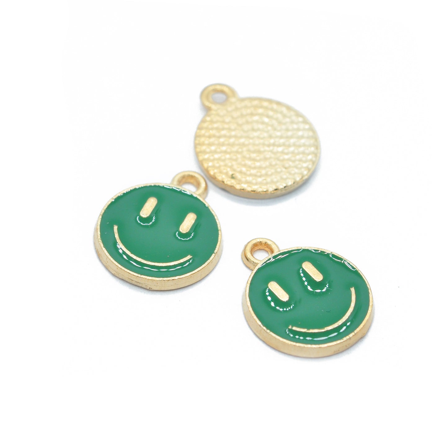 Smiley pendant enameled / gold green / 12 mm