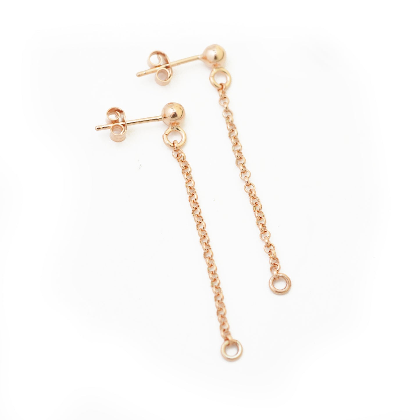 Ear studs with chain &amp; eyelet / 925 silver 18k rose gold plated / 4cm