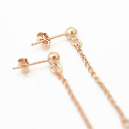 Ear studs with chain &amp; eyelet / 925 silver 18k rose gold plated / 4cm