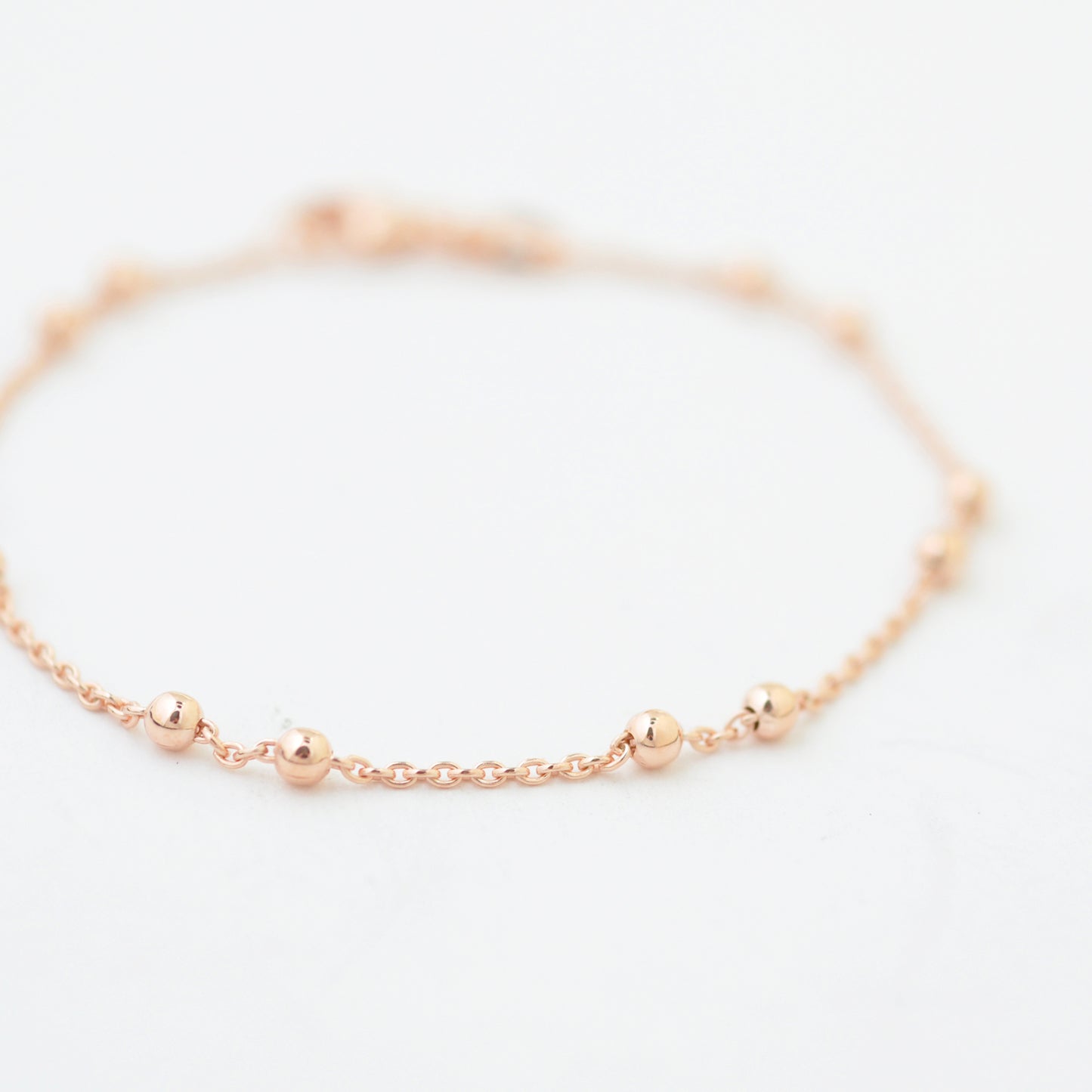 Bracelet pea chain with balls / 925 silver 18k rose gold plated / 16 cm