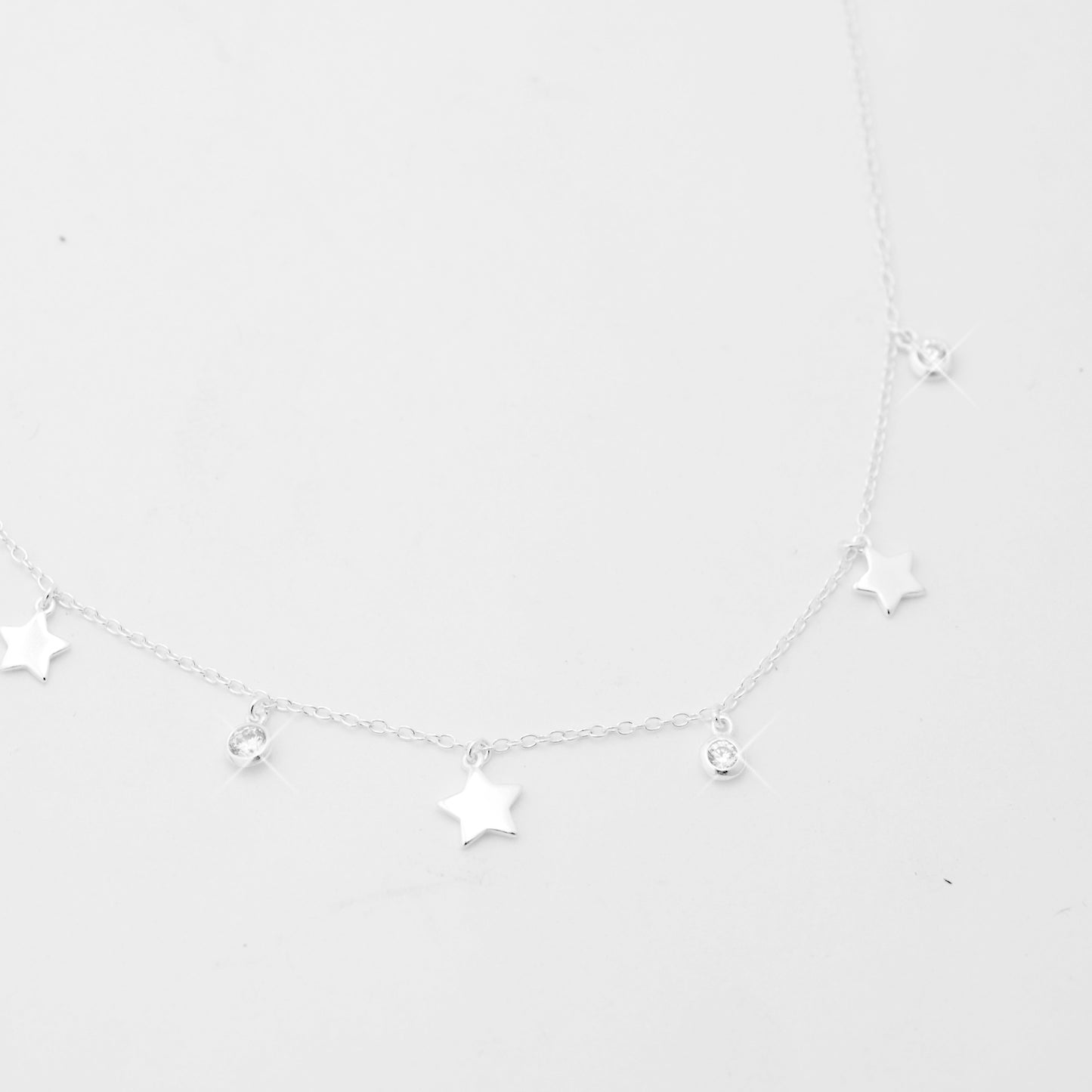 Necklace "Zircon &amp; Stars" / 925 Sterling Silver / 40 + 5 cm
