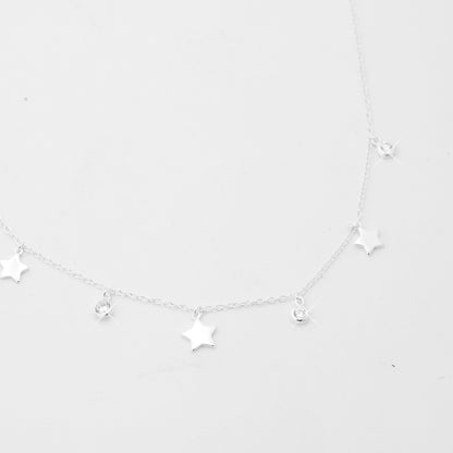 Necklace "Zircon &amp; Stars" / 925 Sterling Silver / 40 + 5 cm